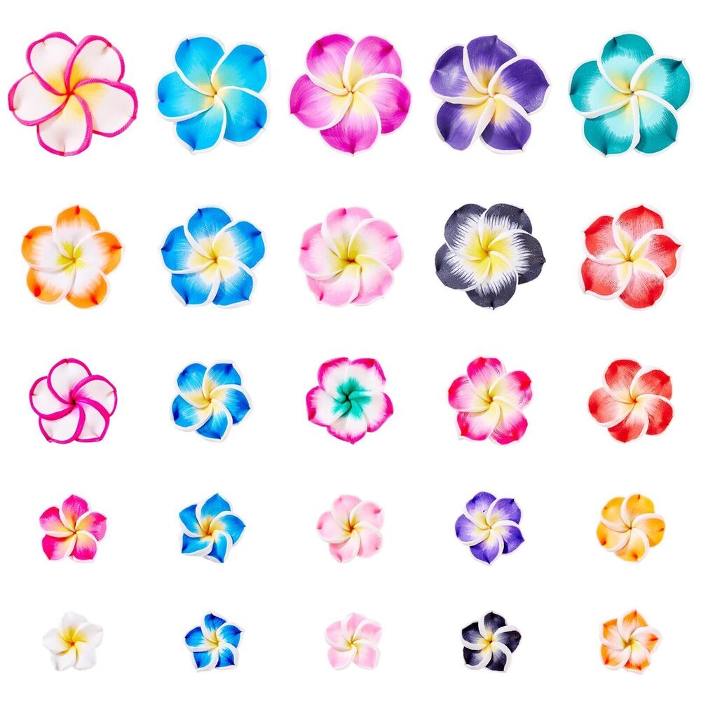 7247 50 pcs Polymer Clay Plumeria Beads Bulk Colorful 3D Clay Flower Spacer